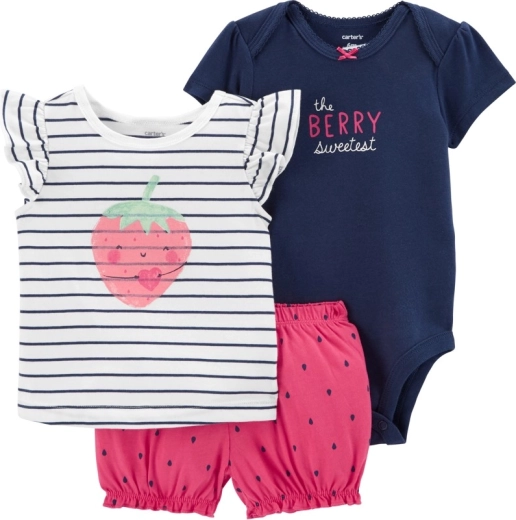 Carter's 3-piece baby set Strawberry Stripes – bodysuit, T-shirt and shorts