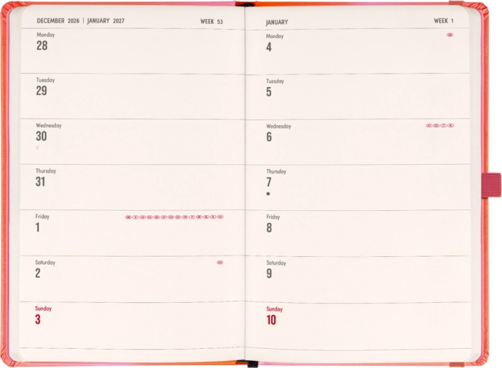 Clear two-week calendar layout