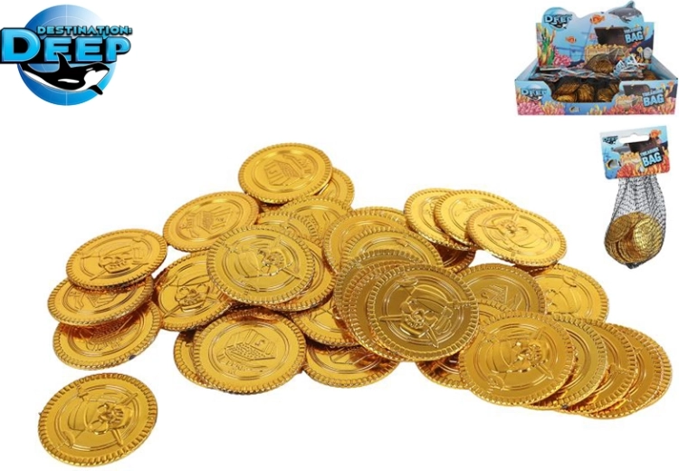 Златни пластмасови монети за детски игри – 40 бр.