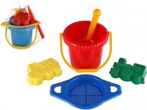 Lori sand set: bucket with sieve, shovel and 2 molds