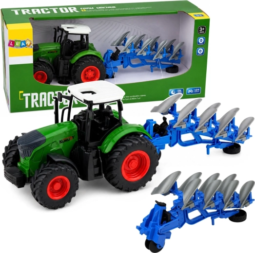 Farm tractor with multi-share plow 1:24 with rubber wheels
