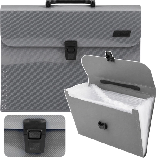 Accordion document organizer for A4 with handle, 13 compartments, gray - 1 piece