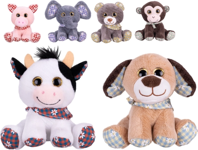 Plush Sitting Animal 14 cm with Colorful Scarf