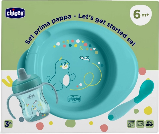 Chicco starter feeding set – plate, training cup and spoon blue 6m+