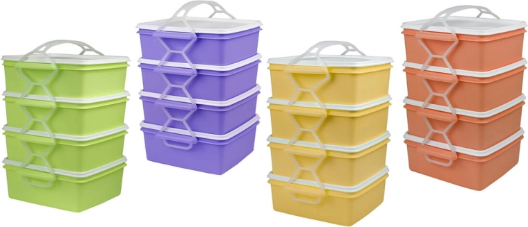 Food carrier 4×1.2 l, square, plastic, color mix