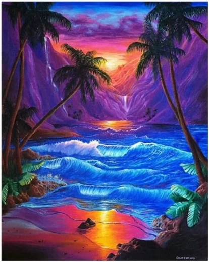 Диамантено рисуване „Залез под палмите“ 30 × 40 см