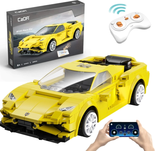 Конструктор CaDA EVO Race Car – жълта RC състезателна кола 289 части, Dual Mode