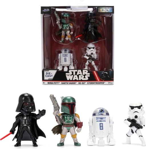 Set of 4 STAR WARS Metalfigs – Darth Vader, R2‑D2, Stormtrooper and Boba Fett
