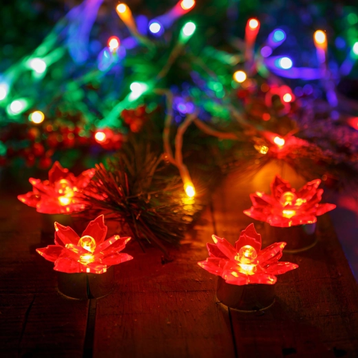 Battery-Powered LED Flower Decoration, Red, 4 pcs