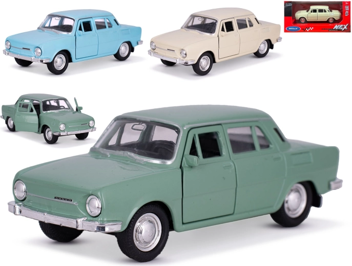 Метален модел на автомобил Škoda 100 Welly 1:34–1:39 с инерционен механизъм (pull-back)
