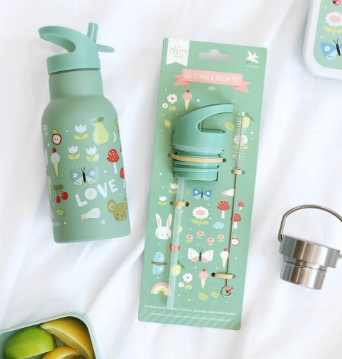 A Little Lovely Company комплект капачка, четка и сламка за бутилка от неръждаема стомана 350 ml