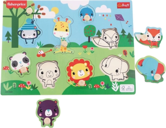 Дървен пъзел за поставяне Fisher-Price диви животни
