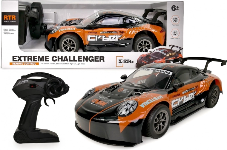 Orange RC car 1:8 with illuminated body 2.4 GHz