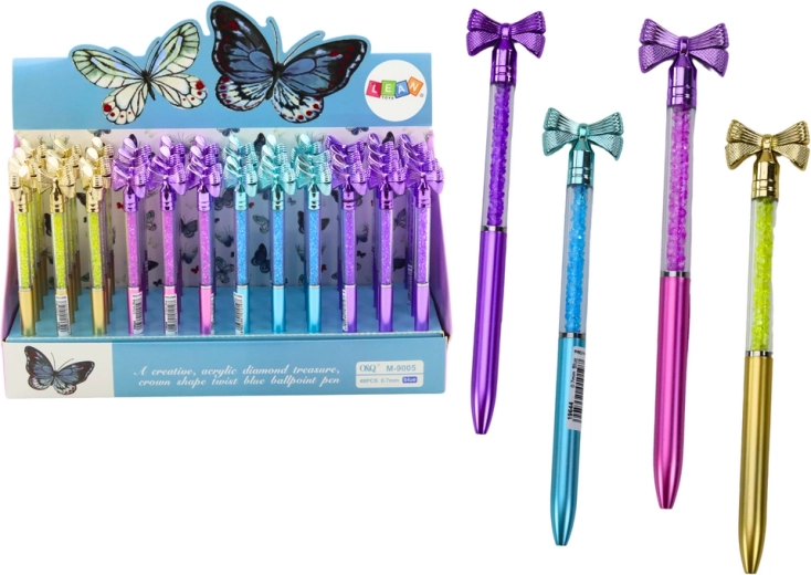 Ballpoint pen with bow and crystals, blue refill 0.7 mm