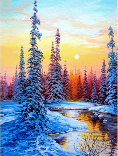 Диамантено рисуване - Река през зимата 30x40 см