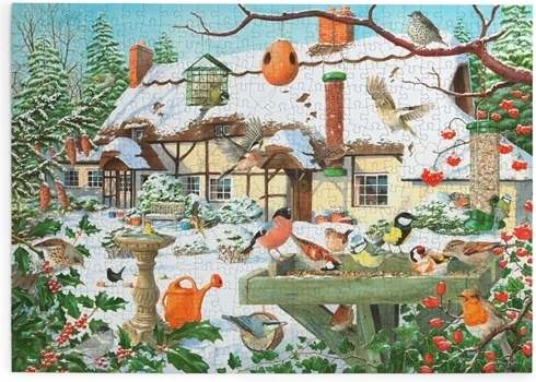House of Puzzles Winter Bird Feeding Puzzle, 500 Extra-Large Pieces