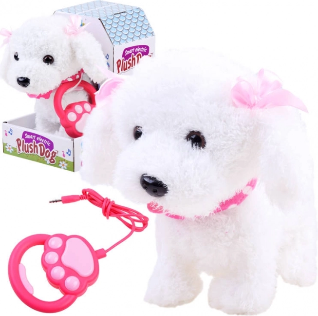 Interactive Plush Dog on a Leash – White