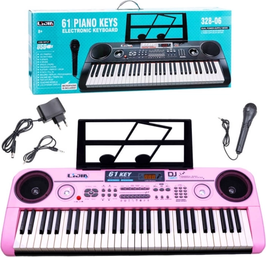Electronic Keyboard Instrument 61 Keys with Microphone and USB – Pink