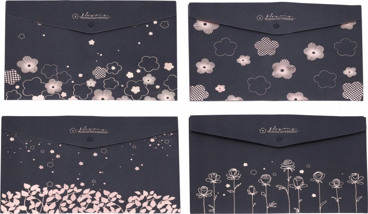 Plastic document folder with snap button 33 × 23 cm – floral motif