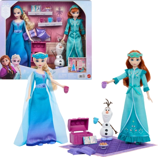 Mattel Disney Frozen Pajama Party – Anna and Elsa Doll Set with Olaf and Accessories