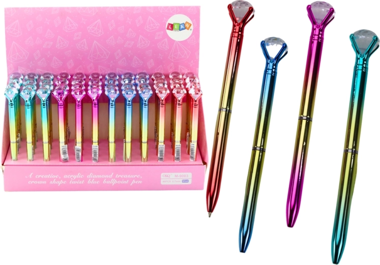 Ballpoint pen with sparkling diamond, gold body, blue refill 0.7 mm