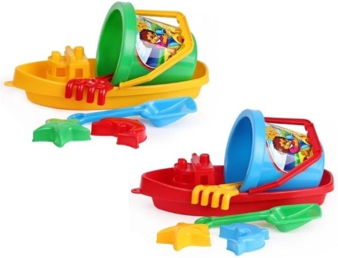 TechnoK sand set – boat, bucket, shovel, rake and molds