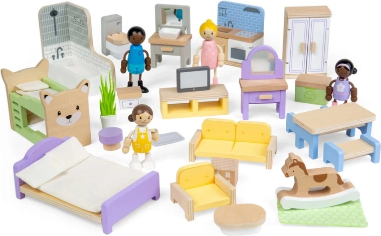 Bigjigs Toys комплект дървени мебели за къща за кукли