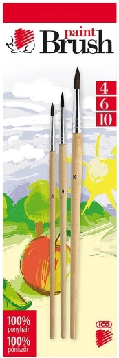 Set of Round ICO School Brushes from Natural Hair (sizes 4, 6, 10)