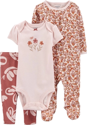3-piece CARTER'S set: short-sleeve bodysuit, romper and leggings Pink Floral for a baby girl – Size 56