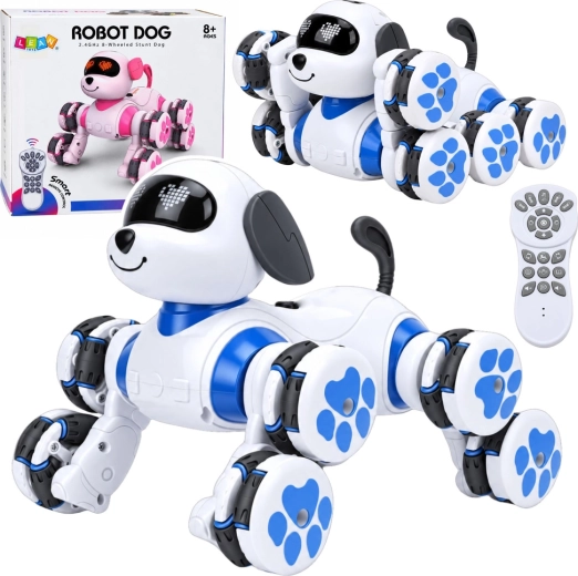 Interactive remote-controlled robot dog with 8 wheels and LED lights