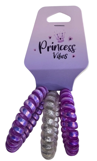 Pink комплект спирални ластици за коса лилави и сребърни (3 бр.)