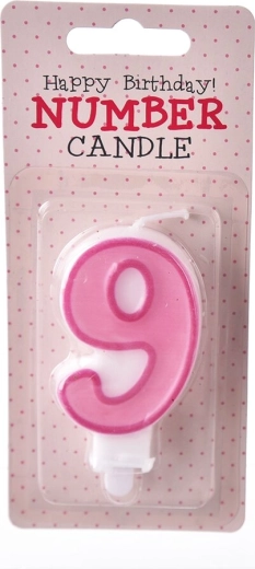 Pink number 9 cake candle, 7 cm