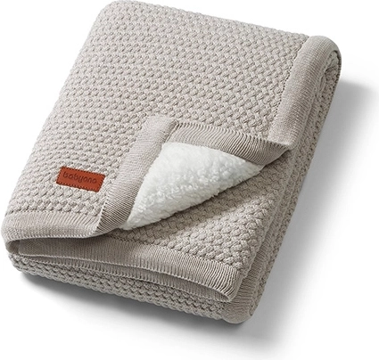 Babyono cotton blanket with sherpa fleece lining 75 × 100 cm beige
