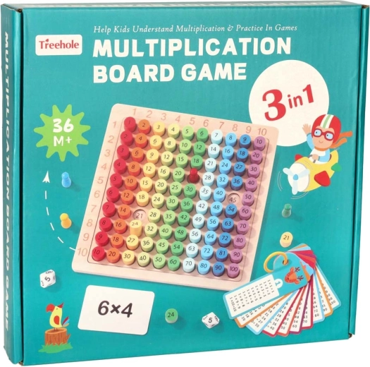 Wooden educational multiplication board with colorful pegs