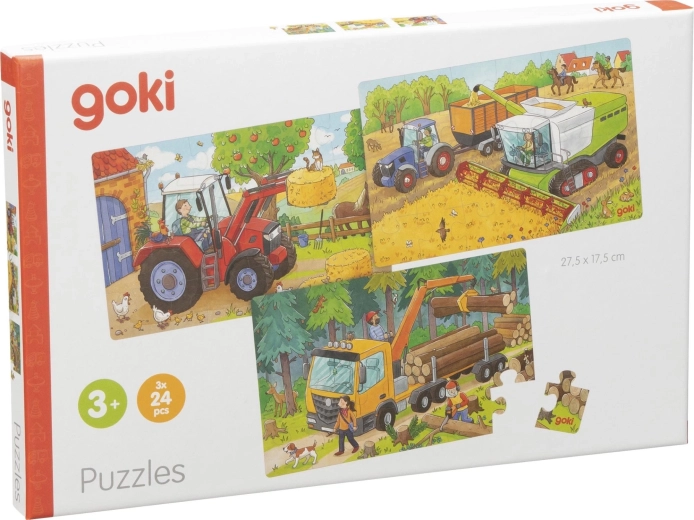 GOKI дървен пъзел със селскостопански машини 3 × 24 части