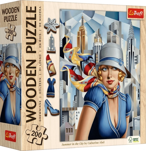 Trefl дървен двустранен арт пъзел: Catherine Abel – Лято в града, 200 части