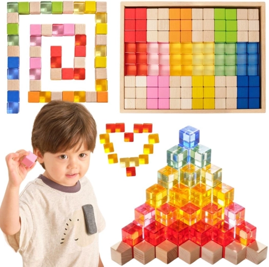 VIGA colourful light blocks made of acrylic and wood, 108 pieces