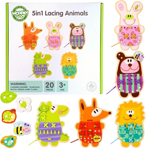 Woopie Green Wooden Lacing Animals 5-in-1