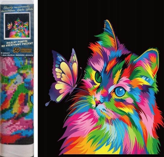 Диамантено рисуване Цветна котка 30 × 40 см