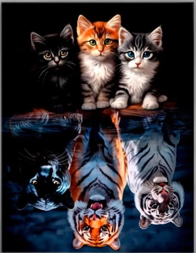 Диамантено рисуване – котки и диви котки 30 × 40 см