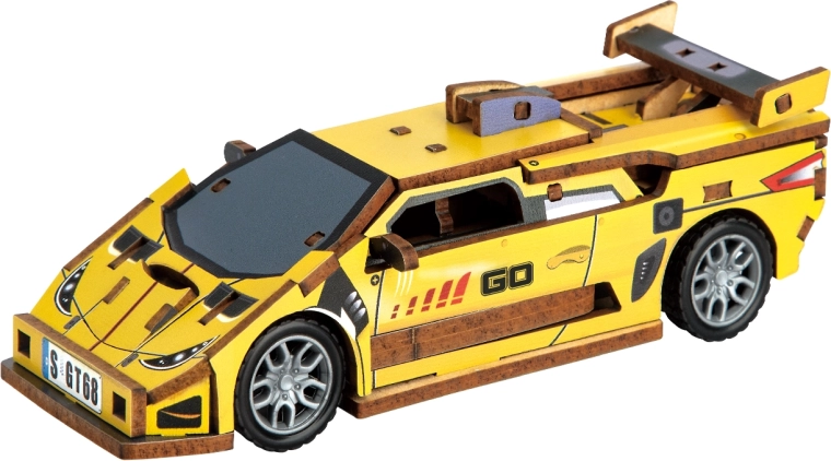 2Kids Toys 3D дървен пъзел за сглобяване спортна кола жълта