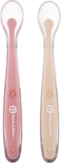 Petite&Mars silicone spoons with case Take&Match pea–ochre, 2 pcs, 6 m+