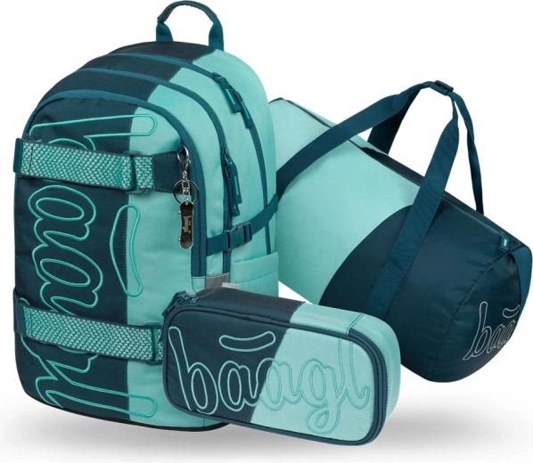 Baagl Set 3 Skate Petrol: school backpack, pencil case and foldable sports bag GRS