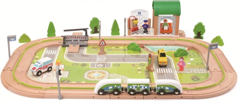 Wooden Village Train Set 110 Pieces