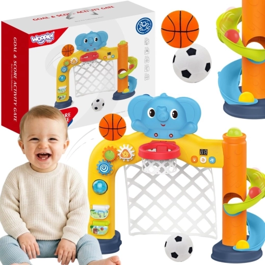 Woopie baby интерактивен спортен център 2в1 – врата и баскетболен кош със слонче