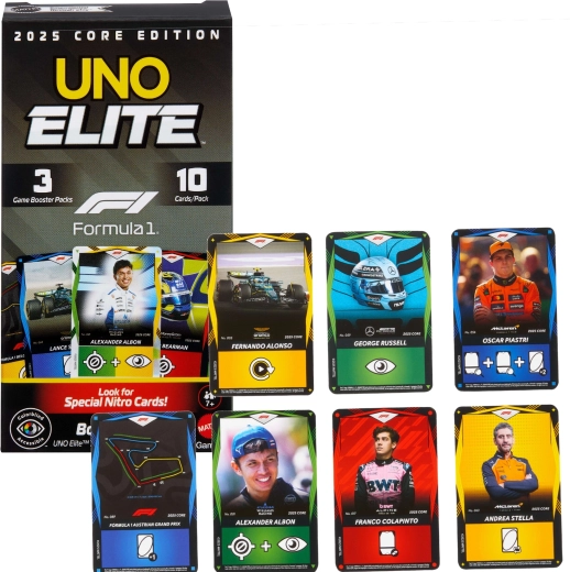 Картова игра UNO Elite Formula 1 2025 – разширяващ Booster Pack