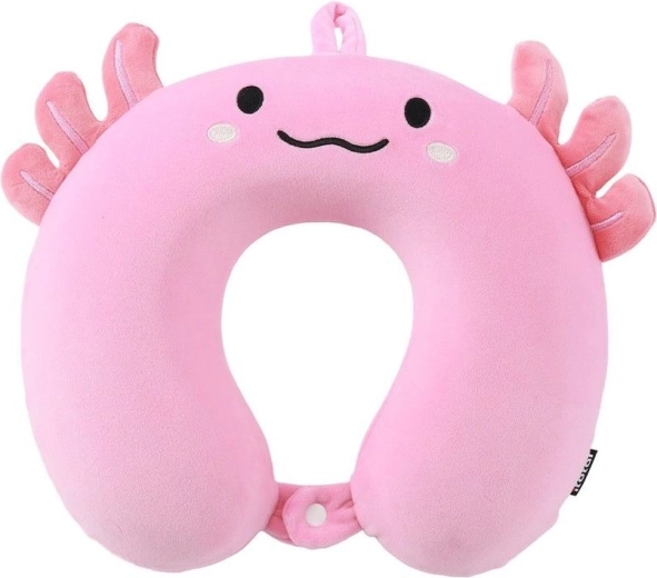 Pink Axolotl Travel Neck Pillow (Croissant Shape)