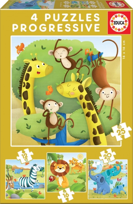 Educa пъзел Диви животни 4в1 (12–25 части)