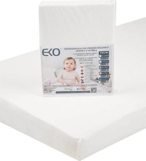EKO waterproof fitted jersey sheet with elastic, white 120 × 60 cm