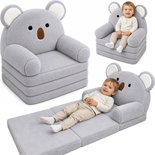 2-in-1 Fold-Out Kids Armchair Koala, Grey
